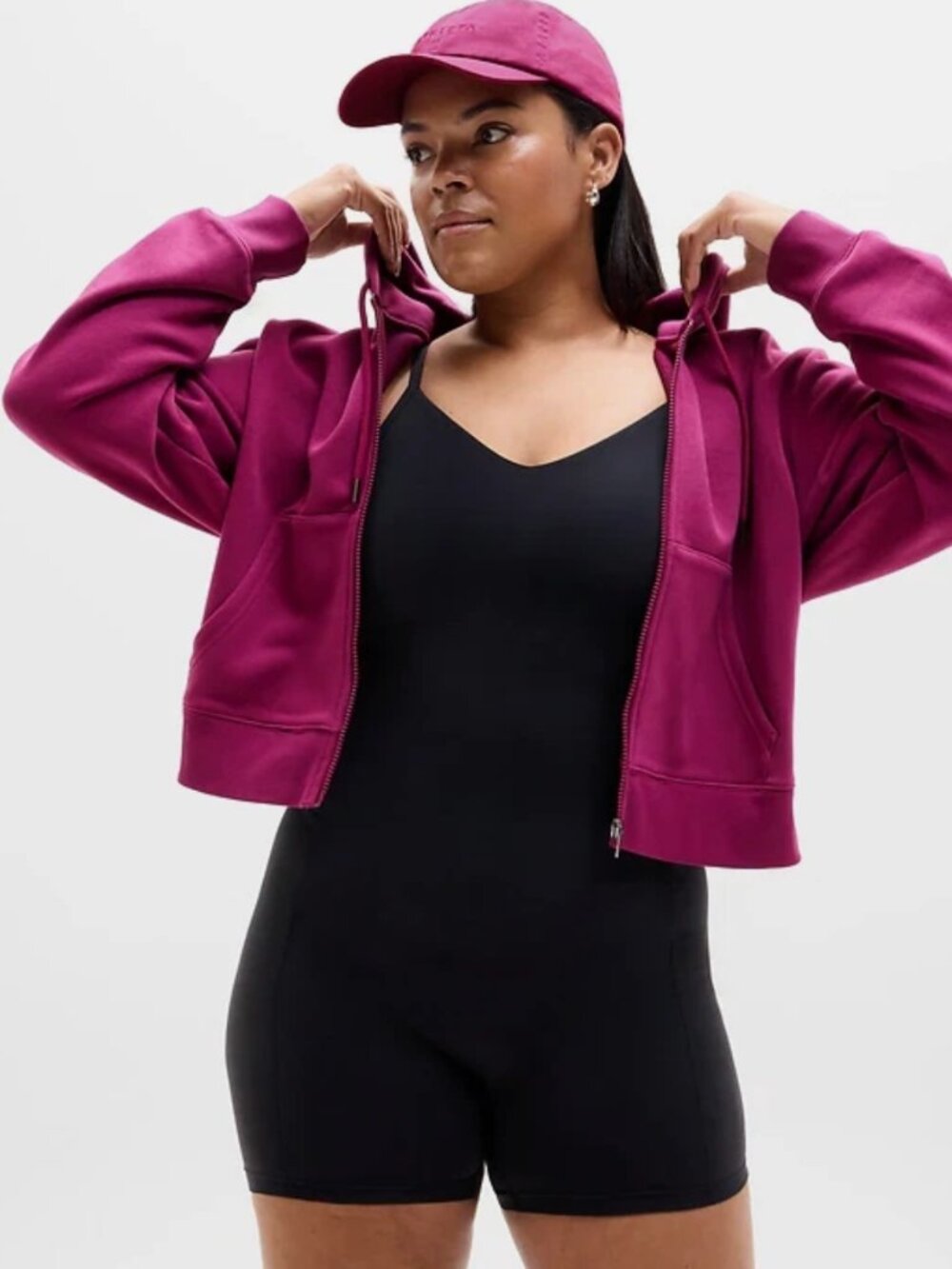 Athleta Heavyweight Terry Full Zip Sweatshirt — Mulberry — S